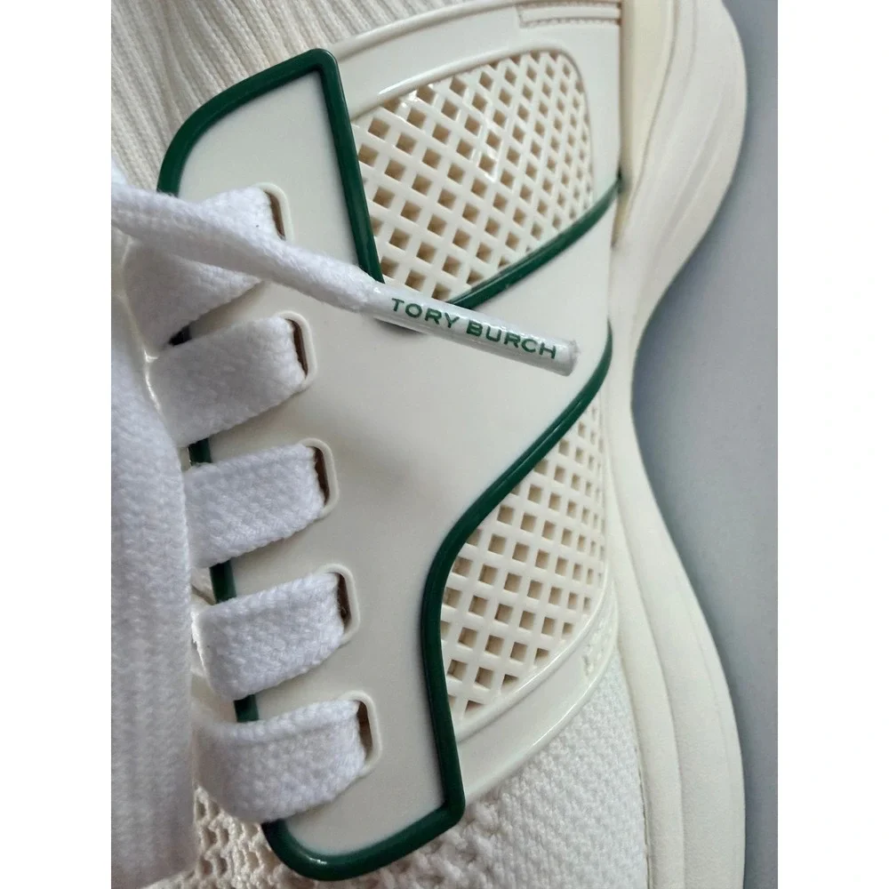 Tory Burch Ladybug Sneaker Cream Green Knit Trainer Womens 9.5 M